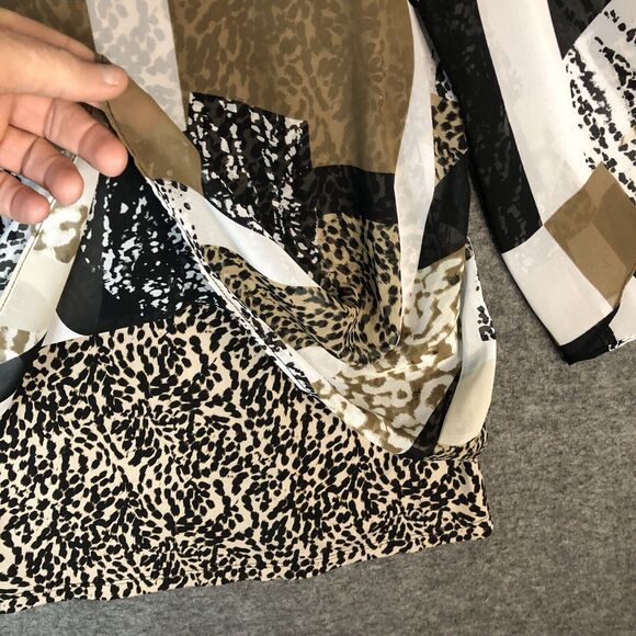 JM Collection Top Women XL Leopard Print Tunic 3/4-SLV Earth Tones Studded Lined - Picture 2 of 8